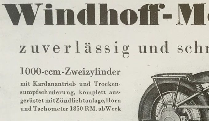 Annons med bild på Windhoff 996cc med boxermotor.